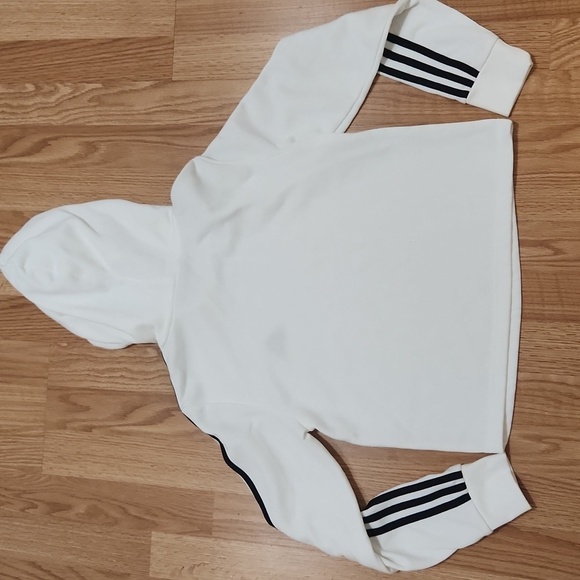 Adidas White Hoodie Essentials 3-Stripes French Terry Crop XS - Picture 5 of 8